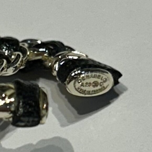 NWOT Authentic Chanel Black Gold Interlocked CC Logo Leather Strap Stud Earrings - Picture 7 of 7